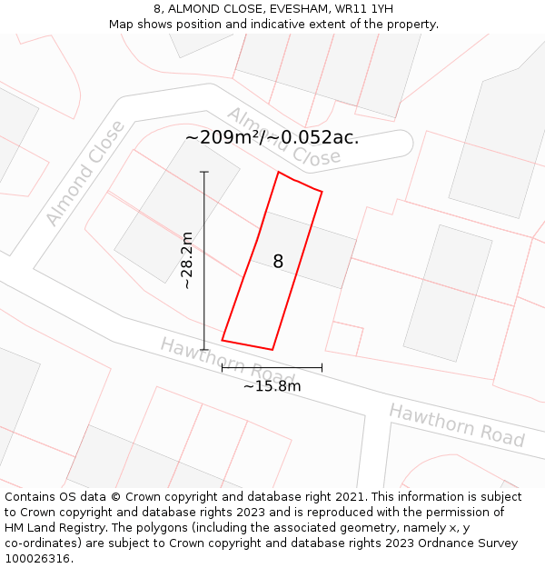 8, ALMOND CLOSE, EVESHAM, WR11 1YH: Plot and title map