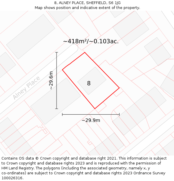 8, ALNEY PLACE, SHEFFIELD, S6 1JG: Plot and title map