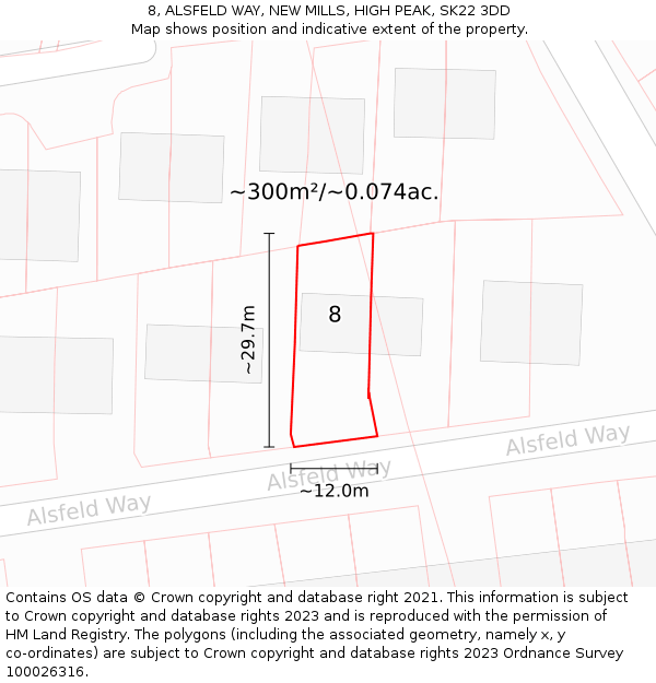 8, ALSFELD WAY, NEW MILLS, HIGH PEAK, SK22 3DD: Plot and title map