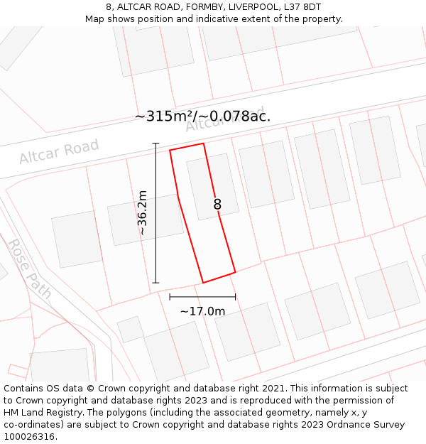 8, ALTCAR ROAD, FORMBY, LIVERPOOL, L37 8DT: Plot and title map