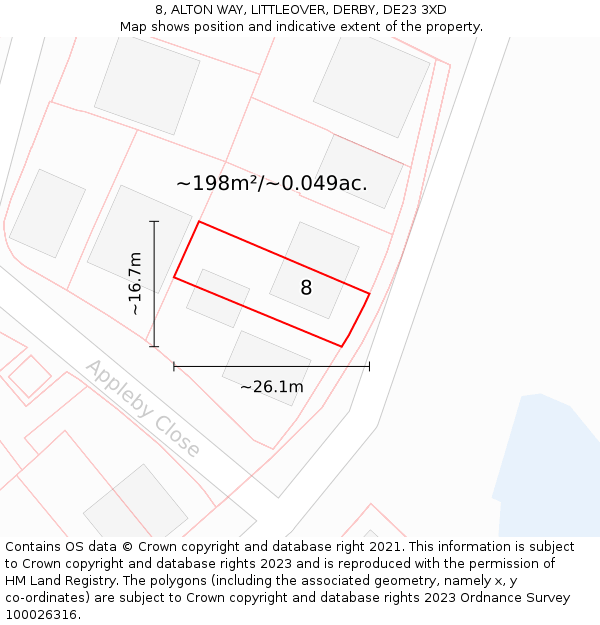 8, ALTON WAY, LITTLEOVER, DERBY, DE23 3XD: Plot and title map
