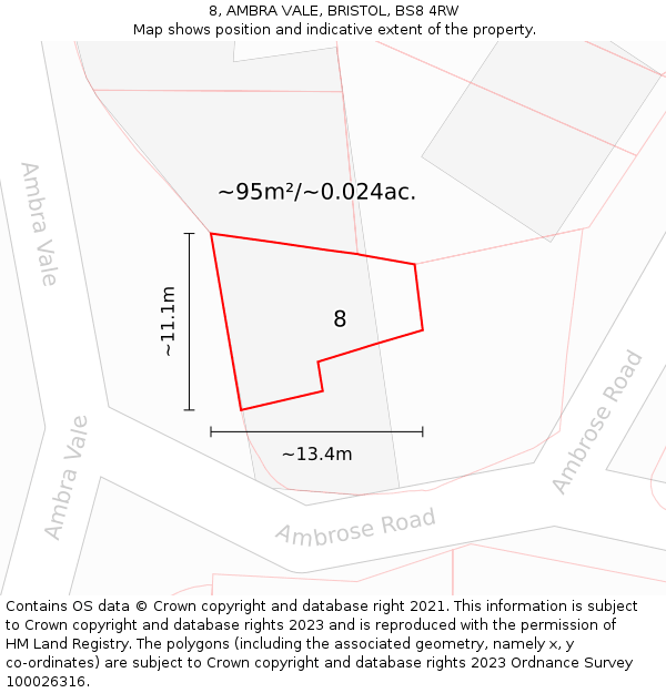 8, AMBRA VALE, BRISTOL, BS8 4RW: Plot and title map