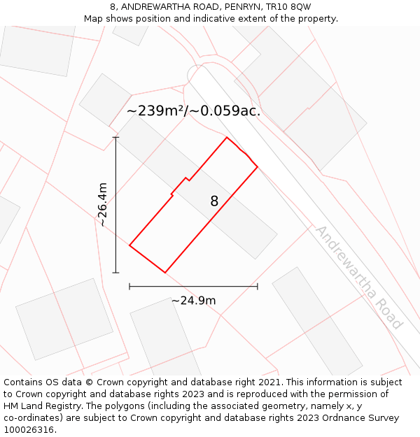 8, ANDREWARTHA ROAD, PENRYN, TR10 8QW: Plot and title map