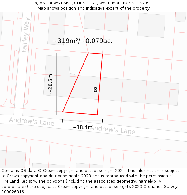 8, ANDREWS LANE, CHESHUNT, WALTHAM CROSS, EN7 6LF: Plot and title map