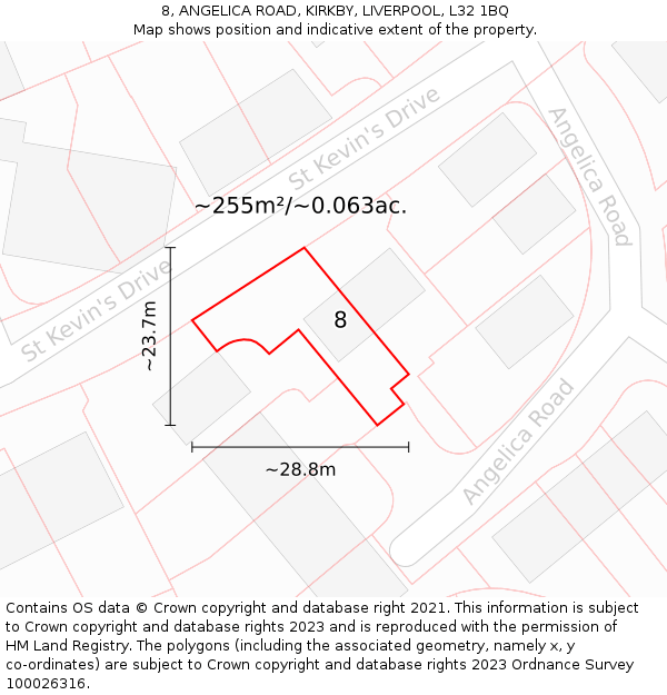 8, ANGELICA ROAD, KIRKBY, LIVERPOOL, L32 1BQ: Plot and title map