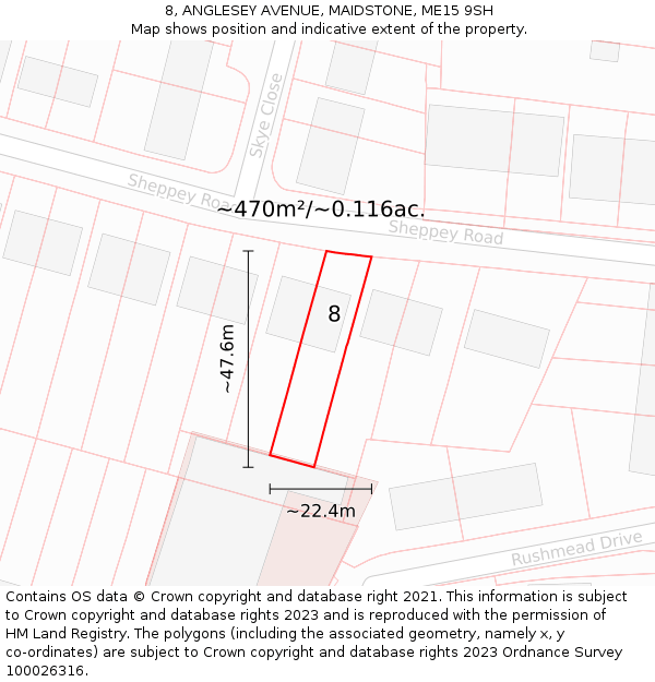 8, ANGLESEY AVENUE, MAIDSTONE, ME15 9SH: Plot and title map