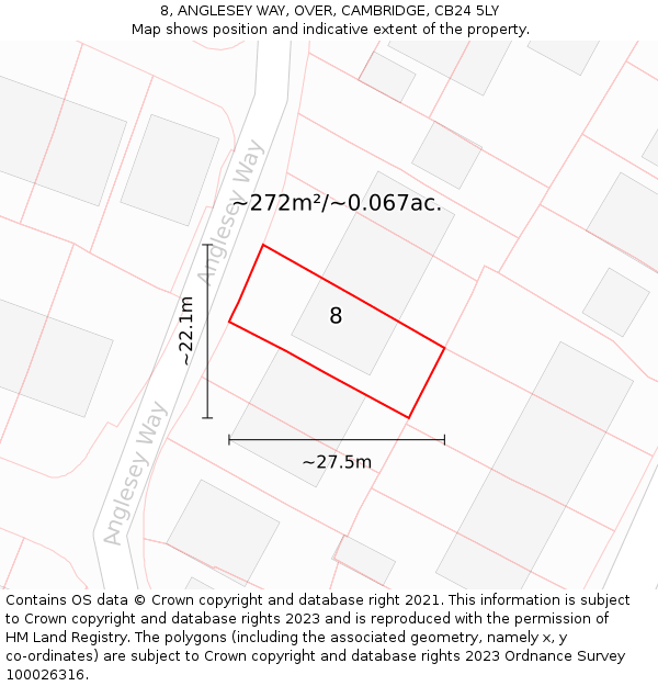8, ANGLESEY WAY, OVER, CAMBRIDGE, CB24 5LY: Plot and title map