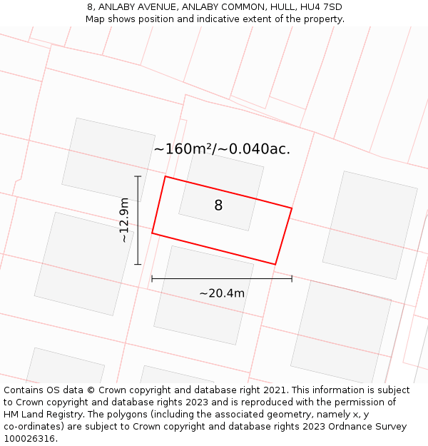 8, ANLABY AVENUE, ANLABY COMMON, HULL, HU4 7SD: Plot and title map
