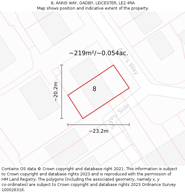 8, ANNS WAY, OADBY, LEICESTER, LE2 4RA: Plot and title map