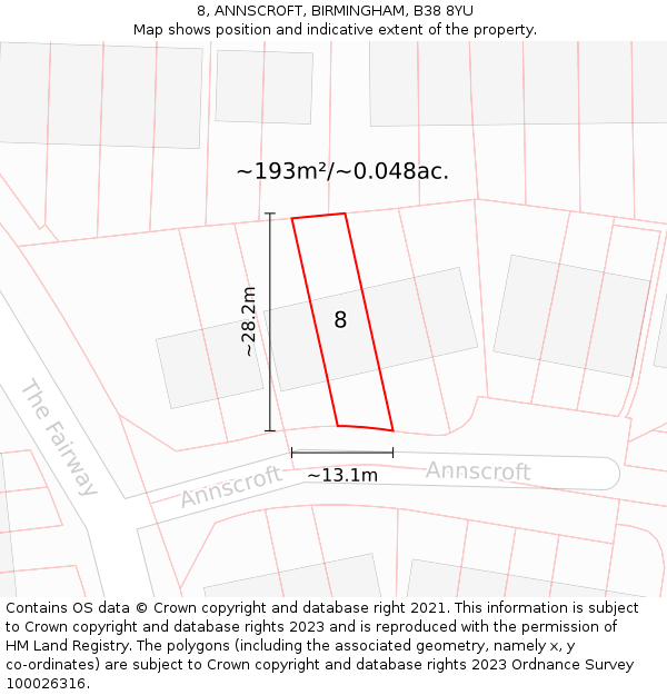 8, ANNSCROFT, BIRMINGHAM, B38 8YU: Plot and title map