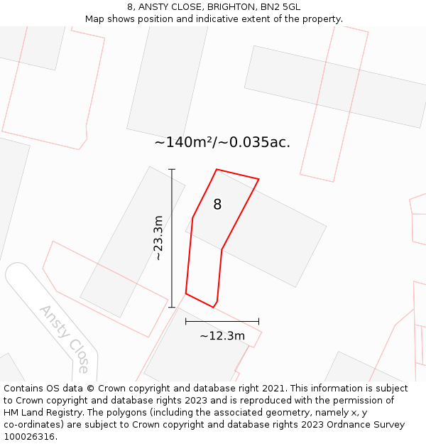8, ANSTY CLOSE, BRIGHTON, BN2 5GL: Plot and title map