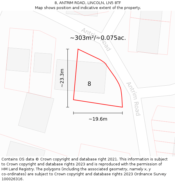 8, ANTRIM ROAD, LINCOLN, LN5 8TF: Plot and title map