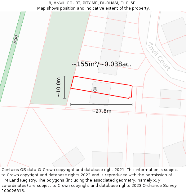 8, ANVIL COURT, PITY ME, DURHAM, DH1 5EL: Plot and title map