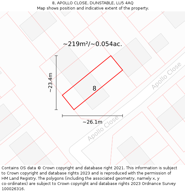 8, APOLLO CLOSE, DUNSTABLE, LU5 4AQ: Plot and title map