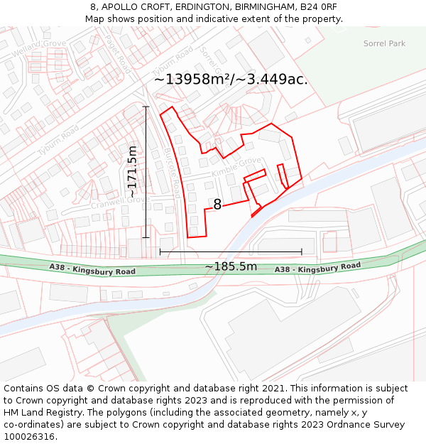 8, APOLLO CROFT, ERDINGTON, BIRMINGHAM, B24 0RF: Plot and title map