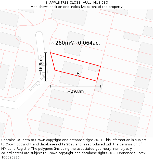 8, APPLE TREE CLOSE, HULL, HU8 0EQ: Plot and title map