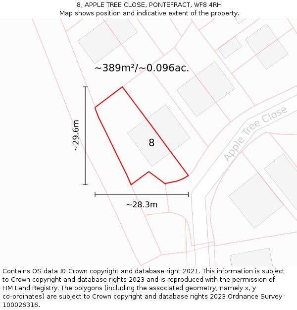 8, APPLE TREE CLOSE, PONTEFRACT, WF8 4RH: Plot and title map