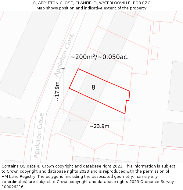 8, APPLETON CLOSE, CLANFIELD, WATERLOOVILLE, PO8 0ZG: Plot and title map