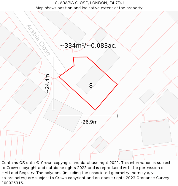 8, ARABIA CLOSE, LONDON, E4 7DU: Plot and title map