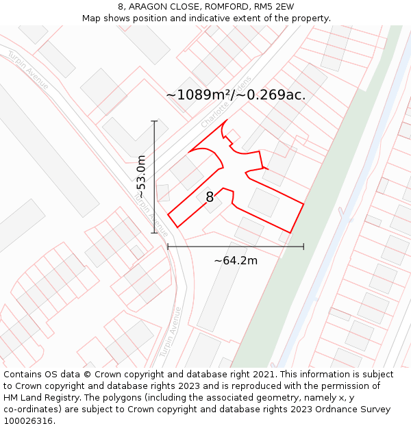 8, ARAGON CLOSE, ROMFORD, RM5 2EW: Plot and title map