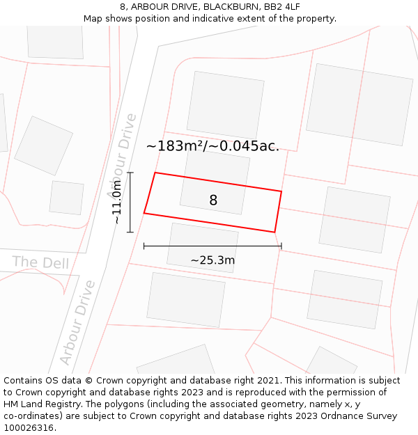 8, ARBOUR DRIVE, BLACKBURN, BB2 4LF: Plot and title map