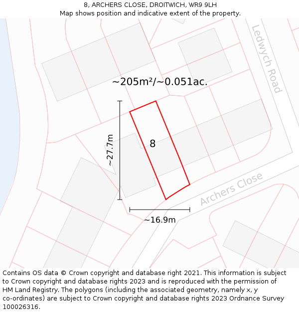 8, ARCHERS CLOSE, DROITWICH, WR9 9LH: Plot and title map