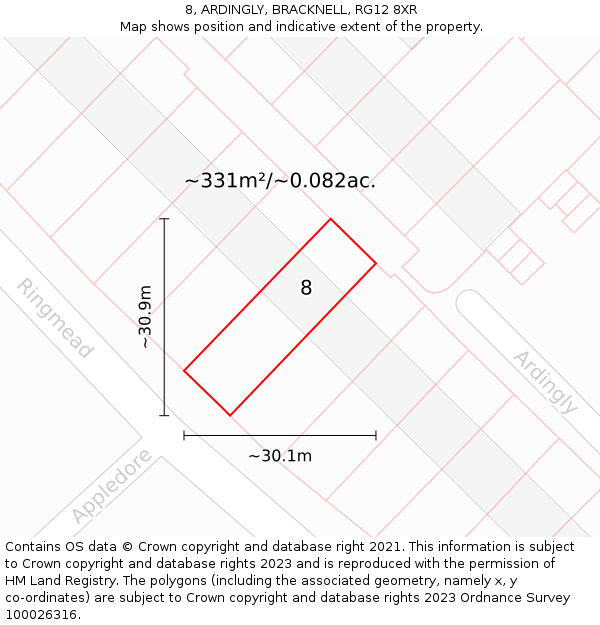 8, ARDINGLY, BRACKNELL, RG12 8XR: Plot and title map