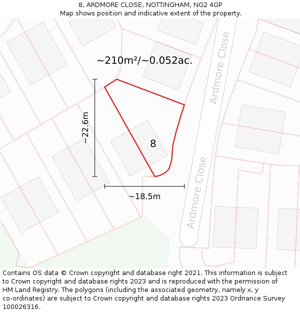 8, ARDMORE CLOSE, NOTTINGHAM, NG2 4GP: Plot and title map