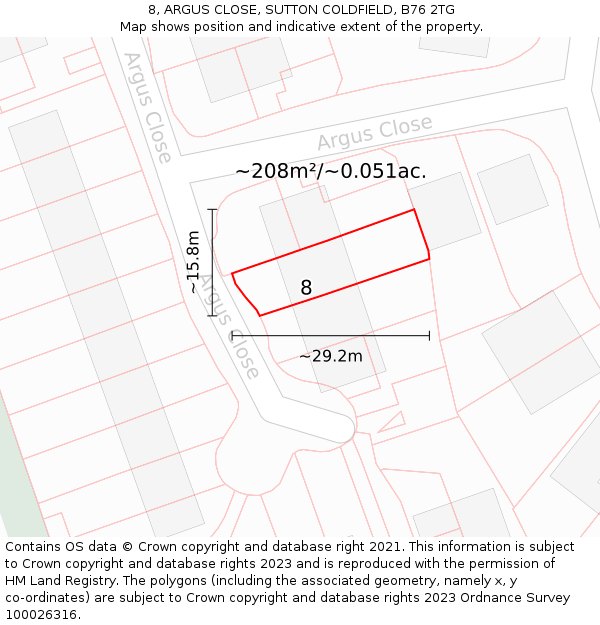 8, ARGUS CLOSE, SUTTON COLDFIELD, B76 2TG: Plot and title map