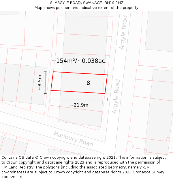 8, ARGYLE ROAD, SWANAGE, BH19 1HZ: Plot and title map
