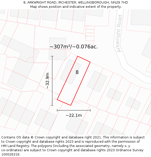 8, ARKWRIGHT ROAD, IRCHESTER, WELLINGBOROUGH, NN29 7HD: Plot and title map