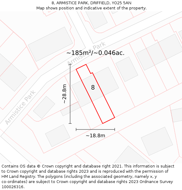 8, ARMISTICE PARK, DRIFFIELD, YO25 5AN: Plot and title map