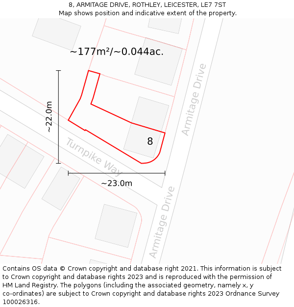 8, ARMITAGE DRIVE, ROTHLEY, LEICESTER, LE7 7ST: Plot and title map