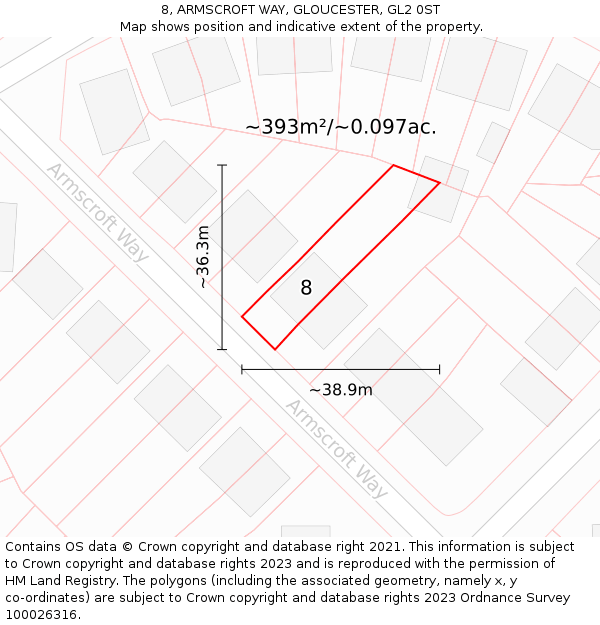 8, ARMSCROFT WAY, GLOUCESTER, GL2 0ST: Plot and title map