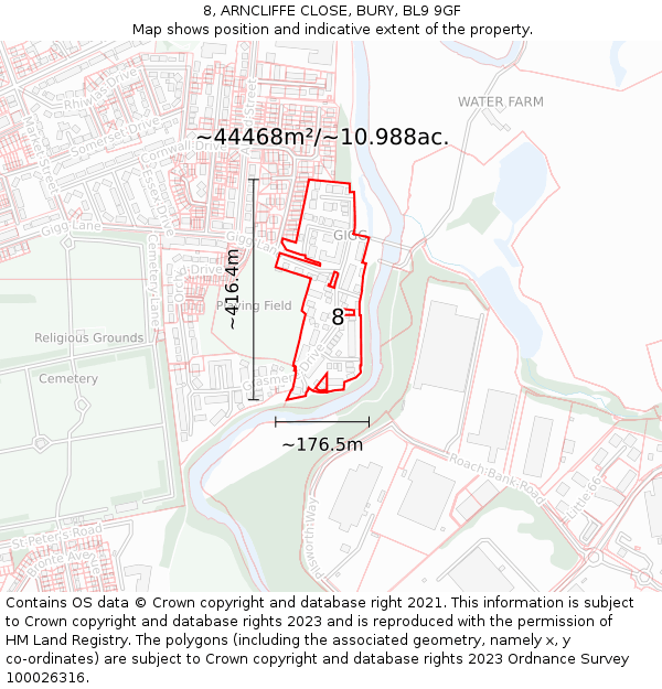 8, ARNCLIFFE CLOSE, BURY, BL9 9GF: Plot and title map