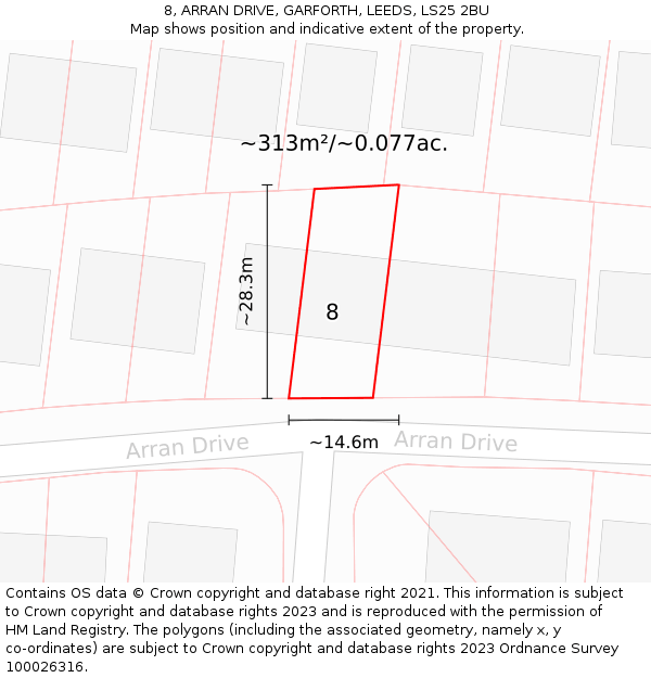 8, ARRAN DRIVE, GARFORTH, LEEDS, LS25 2BU: Plot and title map