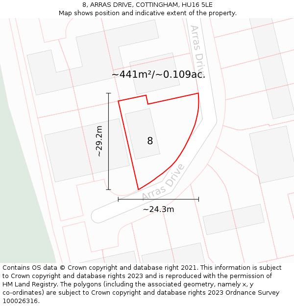 8, ARRAS DRIVE, COTTINGHAM, HU16 5LE: Plot and title map