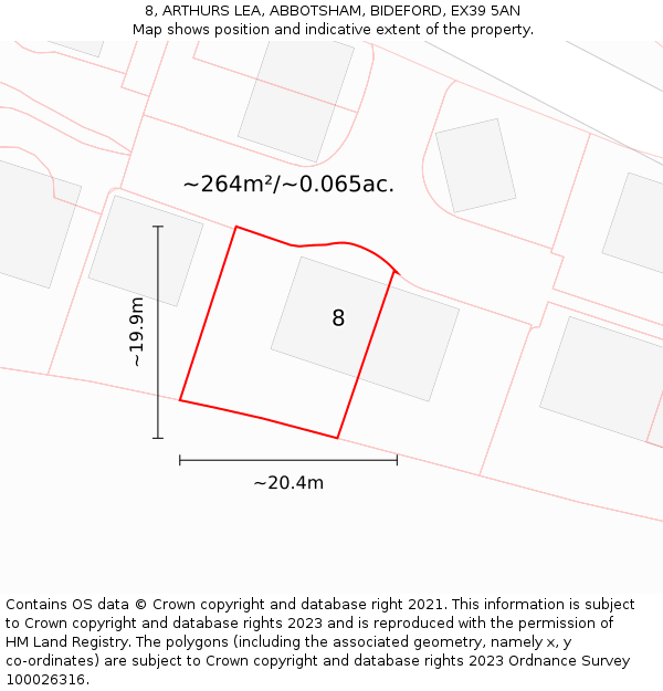 8, ARTHURS LEA, ABBOTSHAM, BIDEFORD, EX39 5AN: Plot and title map