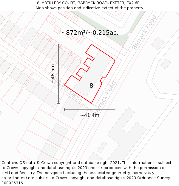 8, ARTILLERY COURT, BARRACK ROAD, EXETER, EX2 6EH: Plot and title map