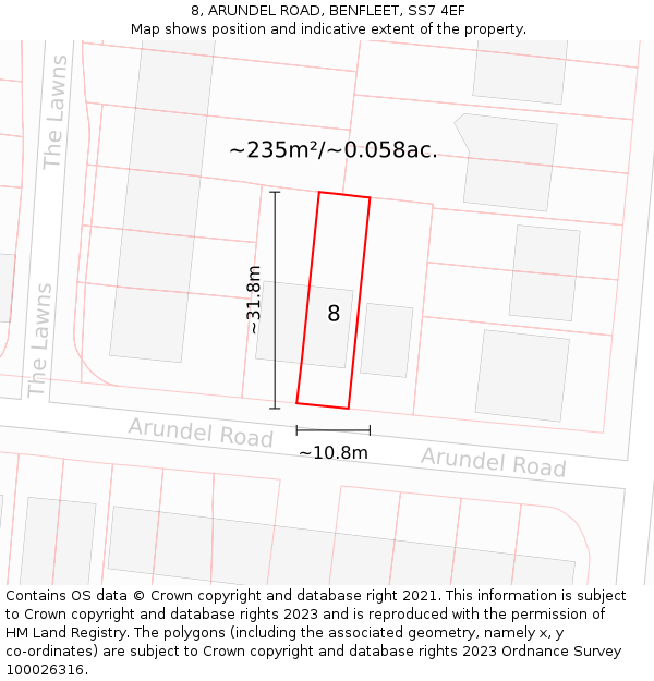 8, ARUNDEL ROAD, BENFLEET, SS7 4EF: Plot and title map