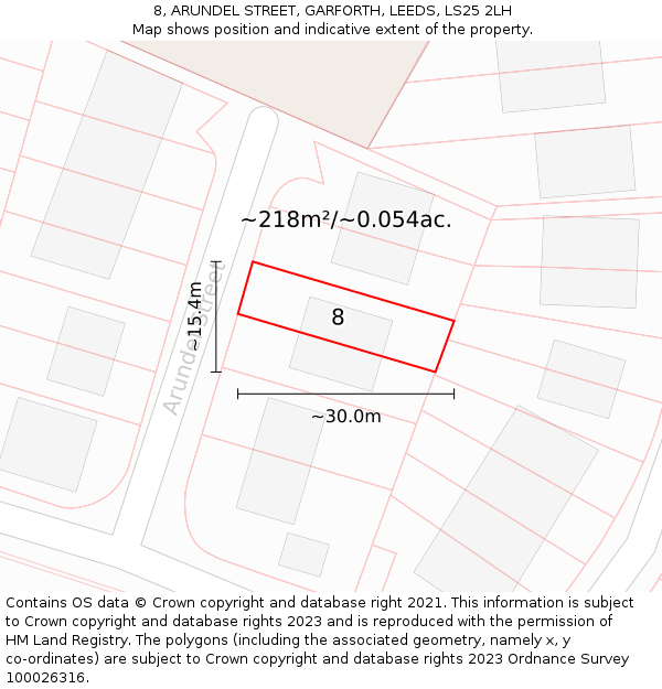 8, ARUNDEL STREET, GARFORTH, LEEDS, LS25 2LH: Plot and title map