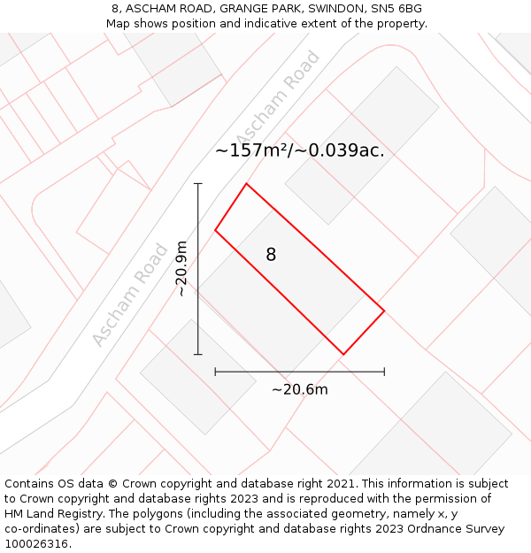 8, ASCHAM ROAD, GRANGE PARK, SWINDON, SN5 6BG: Plot and title map