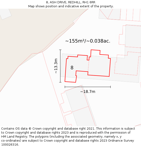 8, ASH DRIVE, REDHILL, RH1 6RR: Plot and title map