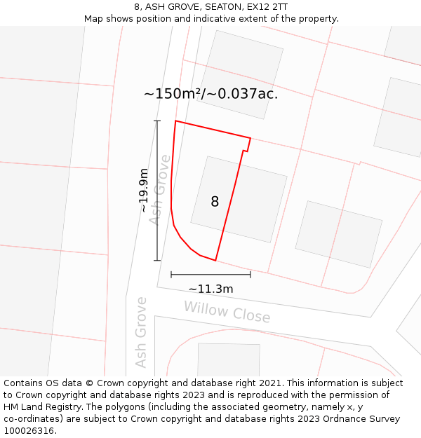 8, ASH GROVE, SEATON, EX12 2TT: Plot and title map