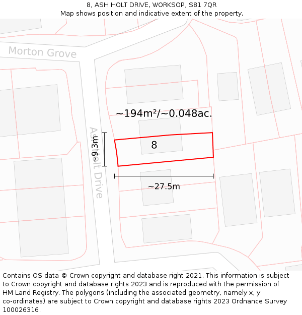 8, ASH HOLT DRIVE, WORKSOP, S81 7QR: Plot and title map