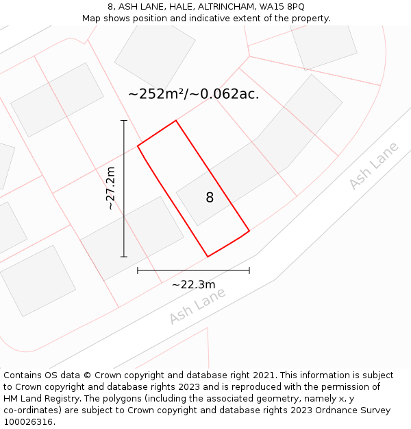 8, ASH LANE, HALE, ALTRINCHAM, WA15 8PQ: Plot and title map