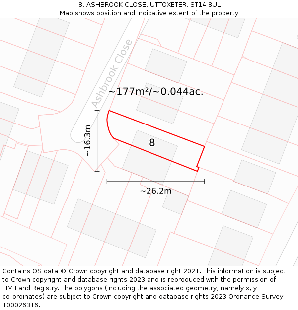 8, ASHBROOK CLOSE, UTTOXETER, ST14 8UL: Plot and title map