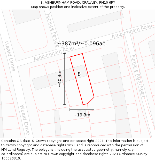 8, ASHBURNHAM ROAD, CRAWLEY, RH10 6PY: Plot and title map
