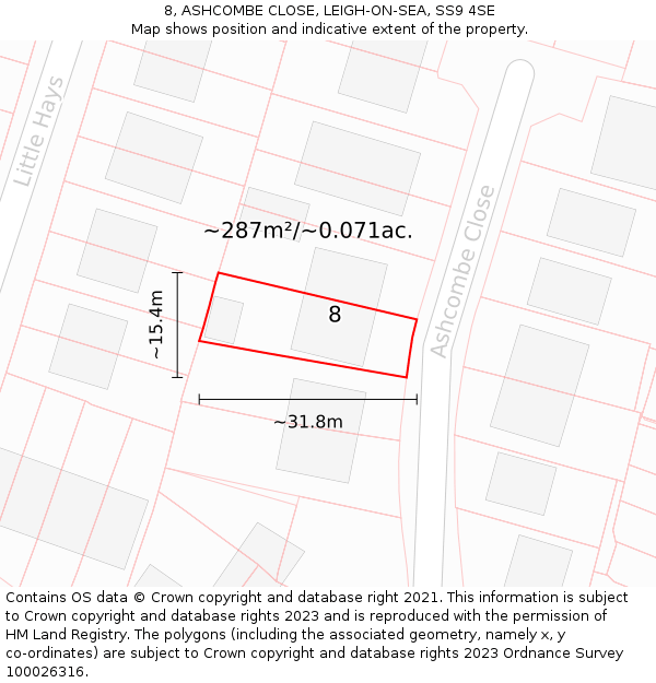 8, ASHCOMBE CLOSE, LEIGH-ON-SEA, SS9 4SE: Plot and title map