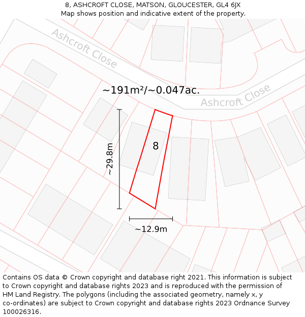8, ASHCROFT CLOSE, MATSON, GLOUCESTER, GL4 6JX: Plot and title map